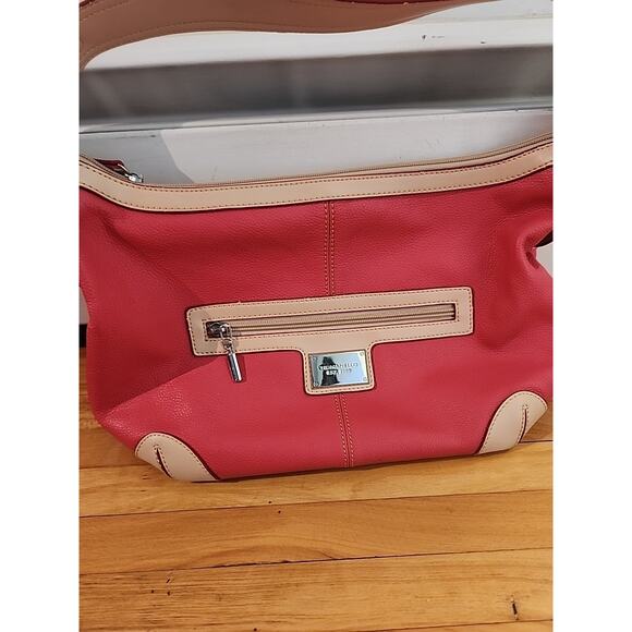 Tignanello Salmon Pink with Tan Trim Leather Shoulder Bag - Picture 2 of 11